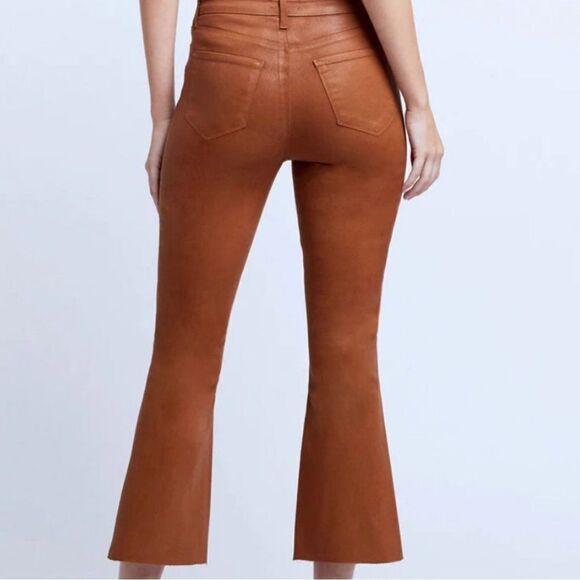 NWT L'AGENCE Kendra High Rise Crop Flared Leg Jeans Java Coated Raw Hem- Size 24 - Picture 3 of 8